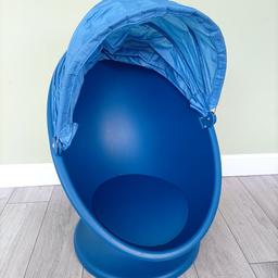 IKEA blue swivel egg chair. Used but very good condition. Good pulls all the way down. White version £75 in IKEA now. Bargain for kids room/playroom/summer house.