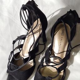 M And S Insolia Lace Up Strappy Sandals Uk 3.5. Mid Heel. Black Suede Rear Zip fastening. Worn once so in excellent condition. 1st 2c will buy. See photos for condition size flaws materials etc. I can offer try before you buy option if you are local but if viewing on an auction site viewing STRICTLY prior to end of auction.  If you bid and win it's yours. Cash on collection or post at extra cost which is £4.55 Royal Mail 2nd class. I can offer free local delivery within five miles of my postcode which is LS104NF. Listed on five other sites so it may end abruptly. Don't be disappointed. Any questions please ask and I will answer asap.
Please check out my other items. I have hundreds of items for sale including bikes, men's, womens, and children's clothes. Trainers of all brands. Boots of all brands. Sandals of all brands. 
There are over 50 bikes available and I sell on multiple sites so search bikes in Middleton west Yorkshire.