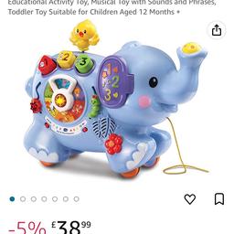 VTech Pull and Discover Activity Elephant, Pull Along Toy, Educational Activity Toy, Musical Toy with Sounds and Phrases, Toddler Toy Suitable for Children Aged 12 Months + 
In perfect condition like a new every thing works perfect sounds music all