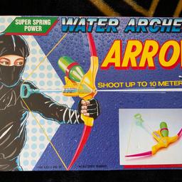 Super Spring Power Water Archery Arrow , Shoot up to 10 meters 

Water archery arrow,super spring power,strong trigger,cartridge tank,can shoot upto 10 metres! Amazing archery arrow for youngsters and adults.

HOW TO ASSEMBLE;

.INSTALL THE LIMB AT THE BOW RACK
.THREAD A STRING THROUGH THE TRIGGER
.AFTER KNOTTING TWO ENDS OF STRING THREAD IT THROUGH THE GROOVE OF THE LIMB.
INSTRUCTIONS;
.FILL WATER INTO THE BARREL
.PLACE BARREL UPWARDS AND THEN INSTALL IT AT THE BOW RACK
.GRIP THE BOW HANDLE AND PULL THE TRUGGER AFTER ADJUSTING YOUR AIM
PRECAUTION; 
.DONT SHOOT WITHOUT WATER
.DONT PULL THE TRIGGER EXCESSIVELY 
.DONT SHOOT AT ANOTHER
.WATER MAY FLOW WHEN PULLING TRIGGER
.AFTER USE,REMOVE BARREL AND DUMP THE WATER.