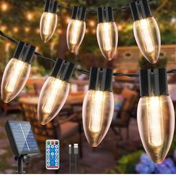 Solar Festoon Lights Outdoor,USB & Solar Charging,44Ft 30LED Waterproof And Shatterproof,Garden Solar Outdoor String Lights,8 Mode Remote Control,For Garden,Party,Christmas,Festival Decoration