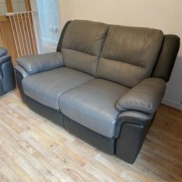 Two 2 seater leather sofas changing decor
Hardly sat on. Armrest zip off also back clicks of .