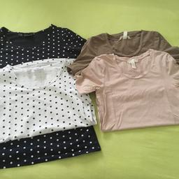 2 Umstandsshirts von Bonprix in Gr. 32/34 Weiß/Dunkelblau gepunktet 
2 Shirts von H&M Gr. XS