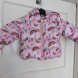 M&Co 9-12Months Coat. Pink coat with rainbows and butterflies. Worn 3 times. Good condition. Non smoking, no pets household. Can arrange meeting or delivery. Any questions, please let me know.