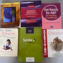 Understanding stress
A-z of your child’s health
Everything you need to know about Diabetes
Survive sepsis
Nursing process and critical thinking
Get ready for A&P for Nursing and Health Care
Oxford dictionary of Nursing
Writing for Nursing and Midwifery students
The student Nurse Handbook
Pharmacology memory notecards
The Baby whisperer
Nursing research principles, process and issues

Postage price depending on weight
Or collection from Wolverhampton