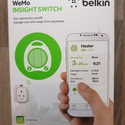 The Wemo® Insight Smart Plug, F7C029 is a home automation device that allows your appliances to connect to your Wi-Fi.  Using your Android™ or iOS device, you can program your home appliances to switch ON or OFF from anywhere. Tracks electricity usage and cost over time. Sends notifications of status change and usage of the device that is plugged into the Wemo Insight. Energy Monitor and Switch in one. Exports power data to email. Works with Amazon Alexa, Google Assistant™, and Apple® HomeKit™