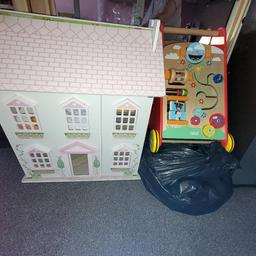 childrens play kitchen with floor/cutlery 
dollhouse along with contents (some sylvanian families)
wooden