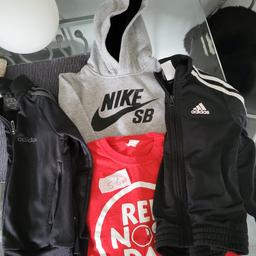 2 zip up Adidas jackets size age 5-6yrs...1 Nike grey hoodie size age 5-6yrs and 1 Red Nose day red t-shirt size aged 5-6yrs...all in VGC...collection only please
