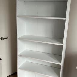 A white storage shelf that can be adjusted to your level, is rearrangeable. In great condition. 7 shelves including top shelf and bottom shelf and 4 adjustable ones and 1 fixed one in the middle. Comes with shelf holders (16) to place in hole to your best arrangements of height. Priced at £45
Measurements: 78cm width top and bottom base, 75cm width of shelf and 180cm height.
As seen in last 2 slides, it does have marked stains on both sides.
Collection only.