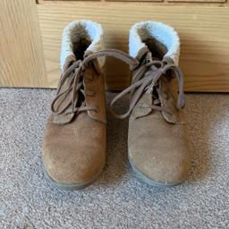 Women’s brown ankle wedge boot with faux fur trim. From foot glove size 3.5 uk. Flexible comfort support. Few marks which have been posted otherwise lovely condition