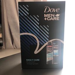 Brand new unopened Dove Men Care gift set. Includes a full size bodywash 250ml and a full size antiperspirant 150ml