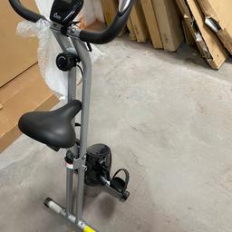 Opti folding exercise bike fully assembled but all new and we can deliver local half price now was £130 and now £65 
This foldable exercise bike is a great way for you to work out at home. It has a magnetic resistance system for a smooth cycle and the seat post has a quick release system that makes it easy to find the right position for your workout. With a magnetic control system and stepless tension control you're guaranteed a great session every time. When you're done the bike folds for easy storage and space saving Size H115, W42.5, D77cm