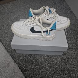 Nike Air force 1 kids trainers. colour: white, black, and blue as seen in pictures. UK size 12.5