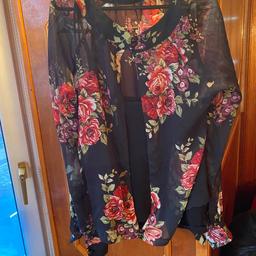 Papaya Two piece blouse full sleeves floral black top with inner T-shirt open back