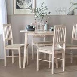 Kendal Solid Wood Table & 4 White Chairs new in box was £275 and now £175 and we can deliver local 
4-seater Kendal round drop leaf table is a space saving dream. The painted white wood finish brings a touch of country to your kitchen or living area
The 4 white chairs have soft padded seats in neutral Table size H75, D90cm.
Size of table extended L90cm
4 chairs included