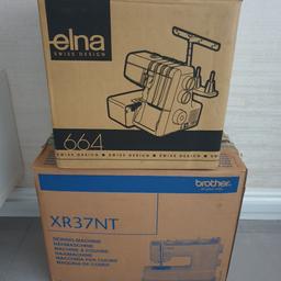 Brother XR37NT sewing machine and a Elna 664 overlocker machine. Both machines are brand new. Both still in original boxes. As shown in photos, security tape is still in situ. Reason for selling - These were my mothers who has sadly passed away. Cash sale only. Will not post due to size and weight. Grab yourself a bargain at a fraction of the recommended street value. Priced to sell quickly - Both units £200. Price has been lowered by £50. Don't ask for discounts, I don't want to offend.
Will split if a buyer just wants one item.
Sewing machine - £100
Overlocker machine - £100
I work permanent nights, so please accept my apologies if I don't answer your questions right away. 