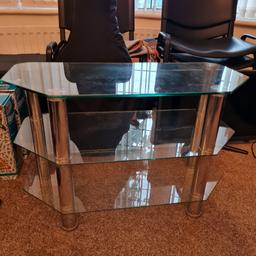 3 shelf glass tv stand in very good condition. This is a small size so will fit any corner.