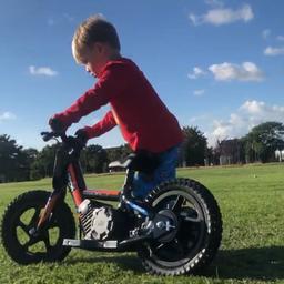 12” revvi suit ages from 2 to 4 my lads 4 now and is on a 16” one with seat low so this isn’t getting used not has a lot of use still on original tyres battery good and have charger with it good condition