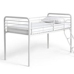 Jo Midsleeper single Bed Frame - White all brand new in box and also we do single mattress and we can deliver local 
Make every square foot count with this space saving Jo mid sleeper bed. Getting the bed up off the ground frees up plenty of space underneath for a chest of drawers, toy storage, or a den. It offers great value for money and comes in a choice of white or silver - a brilliant blank canvas for a colourful bedding set. The fixed ladder fits the bed at an angle for a more comfortable climb, and the bottom of the ladder comes away from the frame by approximately 42cms
Frame size L198, W96, H115cm.