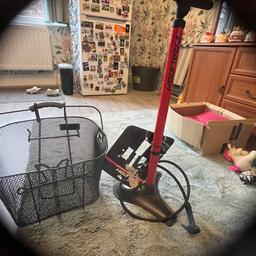 Bike pump and basket for sale. The pump has been used a couple of times and is in perfect working order and the basket has never been used. It is cash on collection no online payments accepted.