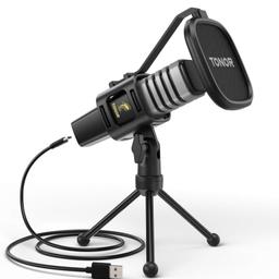 TONOR USB Microphone, Cardioid Condenser Computer PC Mic with Tripod Stand, Pop Filter, Shock Mount for Gaming, Streaming, Podcasting, YouTube, Twitch, Discord, Compatible with Laptop Desktop, TC30