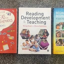 Like new condition
Great primary education books
Books include:
Reading development and teaching
Beginning teaching, beginning learning in early years and primary education 5th ed
Big ideas in primary mathematics 2nd ed

More education books on my page