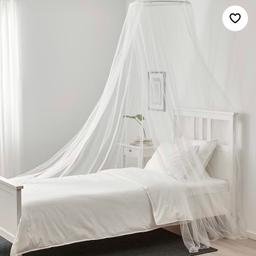White Ikea Bed Canopy/Curtain/Net with Hoop, used but washed and in really good condition. No missing hooks, ties and no tears. Washed and bagged from a smoke free home and no pets upstairs.
