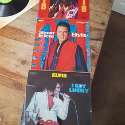 3 vinyl albums  ,,Burning love  and hits from the movies ,,Almost in love ,,,I got Lucky , all in nice condition