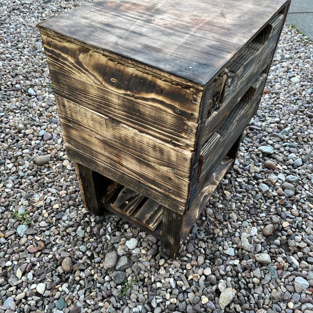 Rustic style Handmade small 2 drawer unit with shelf underneath drawers, could be used to store pair of shoes in hallway or bedside cabinet has a range of storage uses .