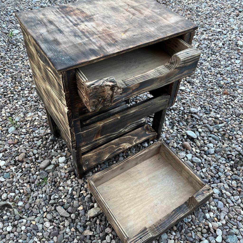Rustic style Handmade small 2 drawer unit with shelf underneath drawers, could be used to store pair of shoes in hallway or bedside cabinet has a range of storage uses .