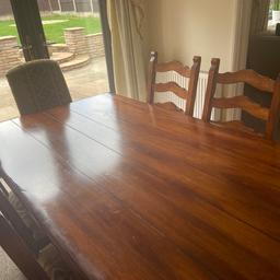 Solid Oak wood dining table and six chairs. Originally purchased from Furniture Village. The chairs have the original covers on and are in really good condition. There are a few scratches on the table top.

Height - 2.5 feet/74 cms
Width - 3.5 feet/106 cms
Length - 6 feet/183 cms

£250 O.N.O

Collection Only Please.