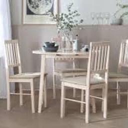 Kendal Solid Wood Table & 4 White Chairs new in box was £275 and now £175 and we can deliver local 
4-seater Kendal round drop leaf table is a space saving dream. The painted white wood finish brings a touch of country to your kitchen or living area
The 4 white chairs have soft padded seats in neutral Table size H75, D90cm.
Size of table extended L90cm
4 chairs included