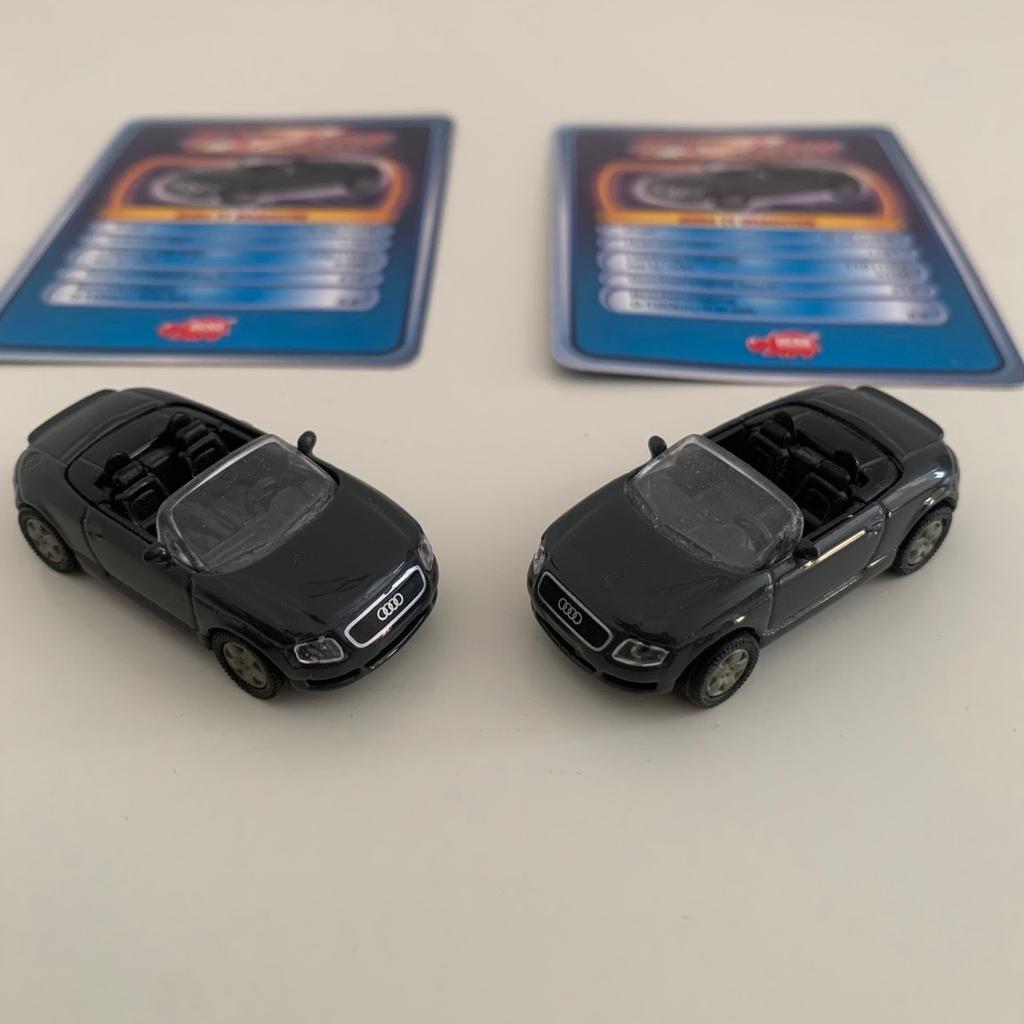Verkaufe 11 gebrauchte, gut erhaltene kleine Racers Modellautos mit der jeweilig passenden Karte dazu .
Zum Set gehört:
- 2x „Audi TT Roadster“ in schwarz
- 2x „Audi A4 Cabrio“ in dunkelblau
- 1x „Porsche Carrera GT“ in Silber
- 1x „Pirsche Carrera 4 911“ in gelb
- 1x „Mercedes-Benz E-Klasse“ in schwarz
- 1x „BMW Serie 5 Berlina“ in mettalicblau
- 1x „VW New Beetle Cabrio“ in Hellgelb
- 2x „Alfa Romeo 156 GTA“ in rot
Nur zusammen abzugeben.
Weitere Infos sh. Bilder!

Preis mit Versand dabei: 10,-€
(In Deutschland 🇩🇪)

Privatverkauf