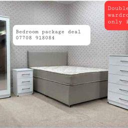 COMPLETE DOUBLE BED WITH QUALITY MATTRESS BASE AND HEADBOARD. 
Available in black or grey only 

3 PIECE WARDROBE SET WITH OR WITHOUT MIRROR 
Available in:
Black
Grey 
White 
Oak

Delivery available