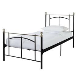 Yani Single Metal Bed Frame - Black all new in box and also we have do single mattress and can deliver local 
Yani has all the charm of the original victorian bedstead with all the advantages of new modern materials. A slatted base gives mattress support and ventilation and nice high legs leave plenty of options when it comes to underbed storage.
Size W99.2, L201.5, H105cm.
Height to top of siderail 35cm.
30cm clearance between floor and underside of bed