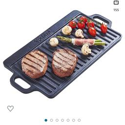 VonShef Cast Iron Griddle Plate, Pre-Seasoned Non-Stick BBQ Griddle Plate with Handles, Reversible Oven Safe Griddle Pan for All Hob Types, Cast Iron Hot Plate