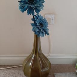 Next olive green vase with teal flowers.  still in great condition.