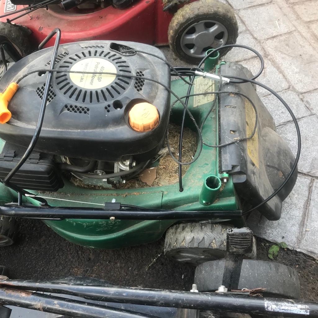 Job lot of 3 petrol lawnmowers. Selling as spares and repairs. Please note not in working order as all need some repairs but, motors all turn. You are purchasing what is pictured only. You have a red mountfoeld 461hp. A petrol mower 40cmhp. TRY3.5SPLMA. And the mcculloch comes with a grass box M46-110R Classic.