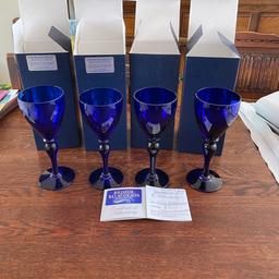 Set of 4 Bristol Blue Wine Glasses. Was originally 6 however 2 got broken. Certified of authentication included