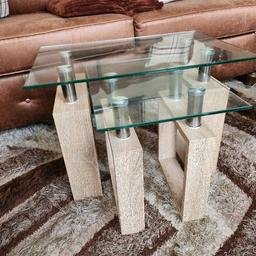 Glass wood and metal nest of tables. Sizes are ... Lge H 18" W 24" D 16". Sml H 16" W 16" D 12"
As good as new. Was £100 when purchased. Collection only from West Bromwich. No Offers.