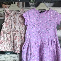 THIS IS FOR A BUNDLE OF GIRLS CLOTHES

1 X PALE PINK TUNIC STYLE TOP WITH FLORAL PRINT FROM NEXT - ONLY WORN A FEW TIMES
1 X PURPLE DRESS FROM GEORGE WITH RABBIT THEM - WORN FOR A TWO WEEK HOLIDAY SO IN EXCELLENT CONDITION

PLEASE SEE PHOTO