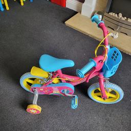 Peppa pig bike for sale been used a few times only in garden it's in good condition no marks or scratch on it I clean it all down come with basket at the front and got Stabilisers on to it to small for my daughter now so it be good for learner I take 40 offers are open collection only from west Auckland