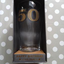 Happy birthday Pint Glass '50', Brand New in box, Collection Only No Delivery