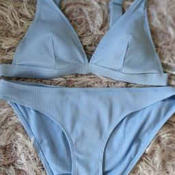 Ladies Bikini 👙
Tags removed but unworn 
Lovely ribbed baby blue set 
Bottoms are size 10 
Top is size 12 more like 8-10

Smoke and dog free home
Lots of other items and bundles for sale
Postage via courier 🚚
Collect Sidcup 
See other listings 🛍️
