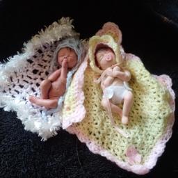 2 polymer clay OOAK babies, 5 inches long, both come with blanket, please note the one in blue has damage to his leg pic3, collection only LS25