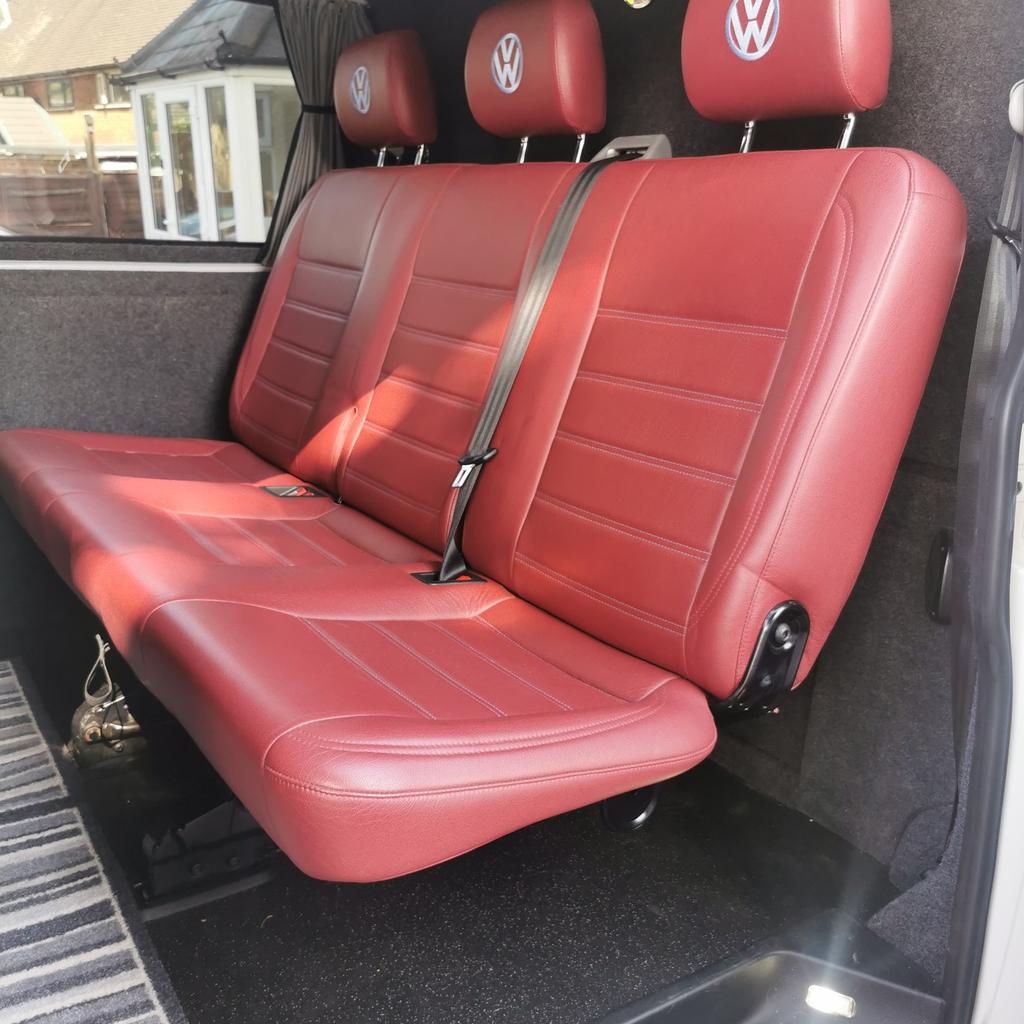 BURGUNDY not red, photo has made them look brighter than they actually are it's 100% REAL LEATHER seats and seatbelts
I had these specially made only 2 yrs old reason for sale change of plan reconversion layout

It is in "MINT CONDITION " no silly offers

Folds down too

If you want existing seats to match i can give you details of upholster that's if you want to

See pictures

Pick up only because of weight