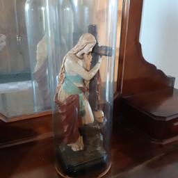 statua votiva in gesso di maria maddalena con teca in vetro originale