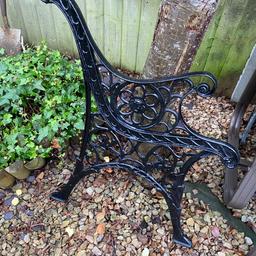 Cast iron bench ends - original colour dark green, but now painted with black Hammerite. Heavy, good quality. Collection only.