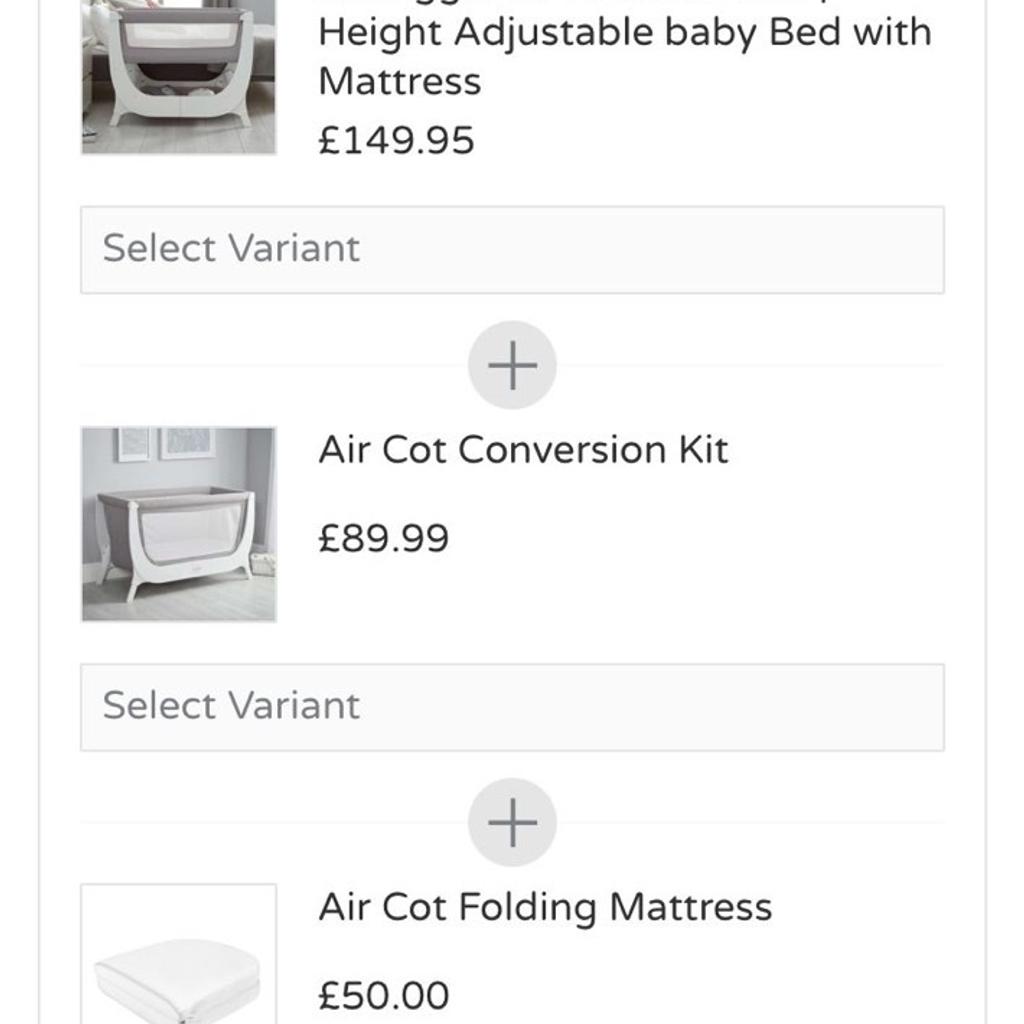 Shnuggle Bedside Crib and Cot set with Air Cot folding mattress; both crib and cot barely used. 2 mattresses included and sheets. Very good condition; dismantled, ready for collection from Copmanthorpe.