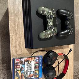 Ps4 pro- selling due to an upgrade
Comes with 2 controllers, A headset, A metre long HDMI cable and 2 games (GTA5 and PGA Tour).